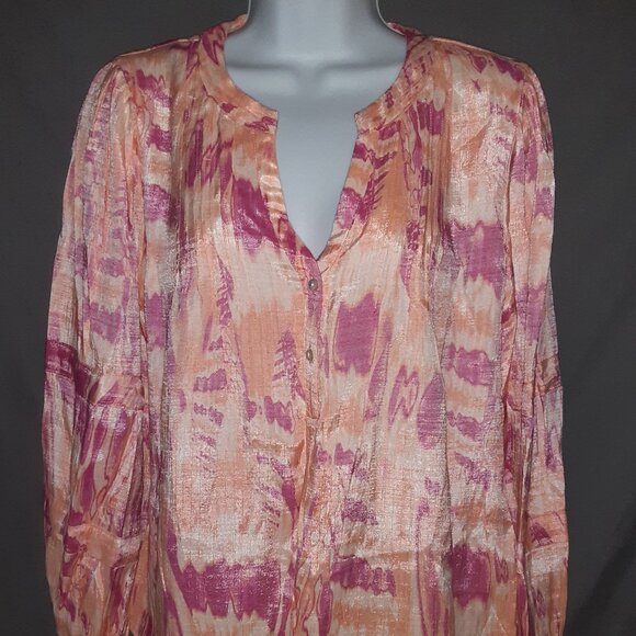 NWT Nicole Miller LS Soft Summer Blouse in Orange & Raspberry * Shimmer * L * - Picture 4 of 7